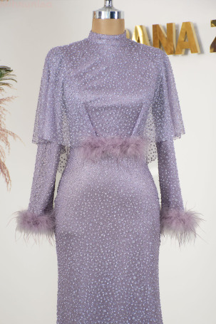 Fiona Dress with Furry Stony Sleeves - Lilac - 3