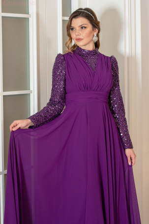 Robe Arya en grande taille en mousseline avec des détails à paillettes - Violet - 3