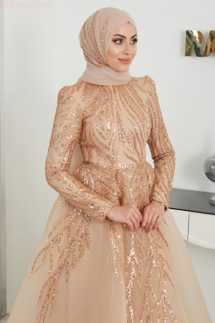 Robe de soirée bouffante mi-longue avec broderie Vénus - Rose - 3