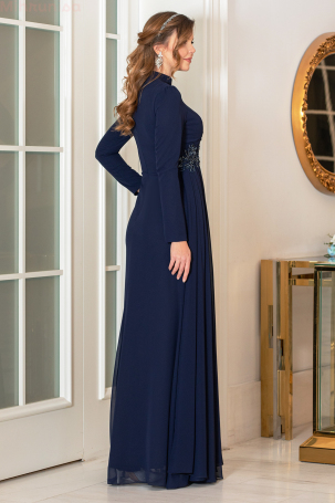 Robe de soirée en grande taille en mousseline avec détails brodés à la taille et aux épaules - Bleu marine - 2