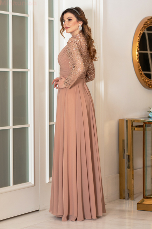 Robe de soirée grande taille Arya en mousseline avec détails en paillettes - Saumon - 2