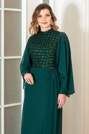 Robe de soirée grande taille en mousseline avec détails de perles - Émeraude - 3