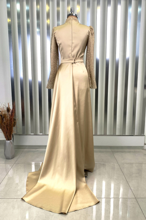 Robe de soirée Lavin en satin avec perles et paillettes brodées - Or - 2