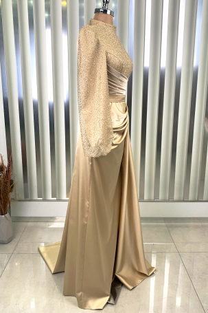 Robe de soirée Lavin en satin avec perles et paillettes brodées - Or - 4