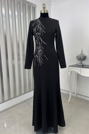 Robe de soirée printanière en pierre - Noir - Rana Zenn