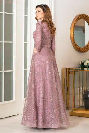 Simli Taşlı Nilda Evening Dress - Dried Rose - 2