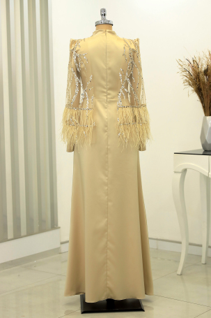 Sleeves Cape Feathered Sequin Detail Miss Abaya - Gold - 2