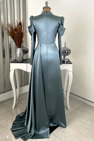 Stone Cape Dream Evening Dress with Tail Detail - Mint - 2